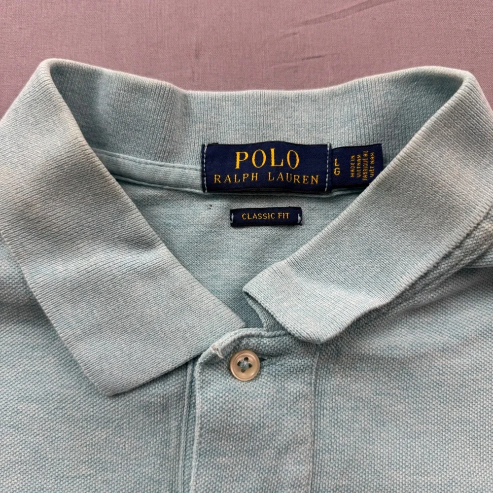 Polo Ralph Lauren Mens Large Mint Green Classic Fit Pique Polo Shirt Yellow Pony
